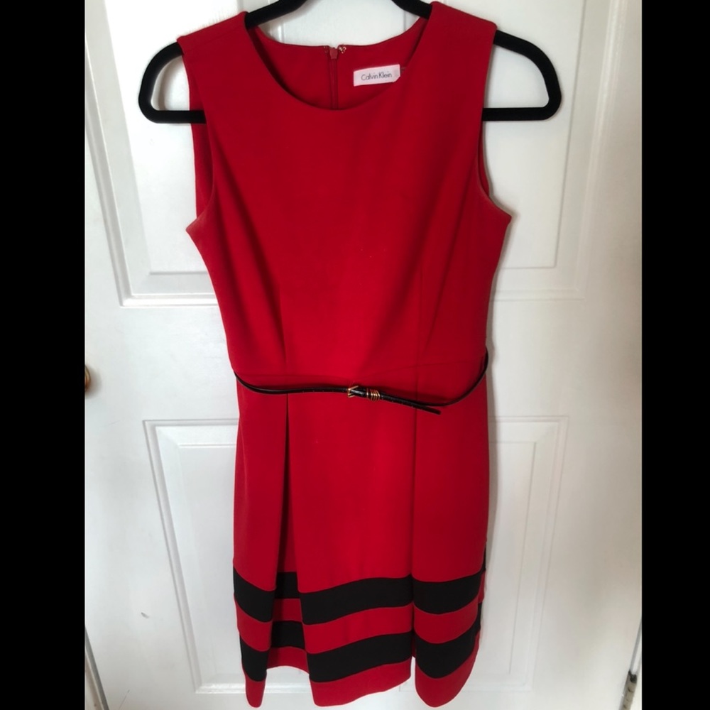 Calvin Klein Belted Red Dress